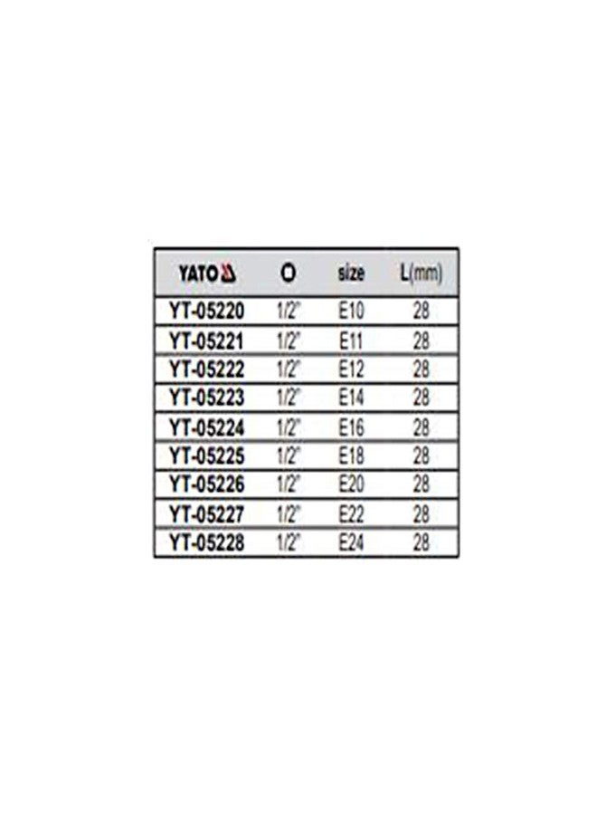 Yato YT-05226 Torx Socket E20 x 28mm for 1/2" Drive | S2 Steel, Chromium Plated | Home & Mechanical Tool - Image 2